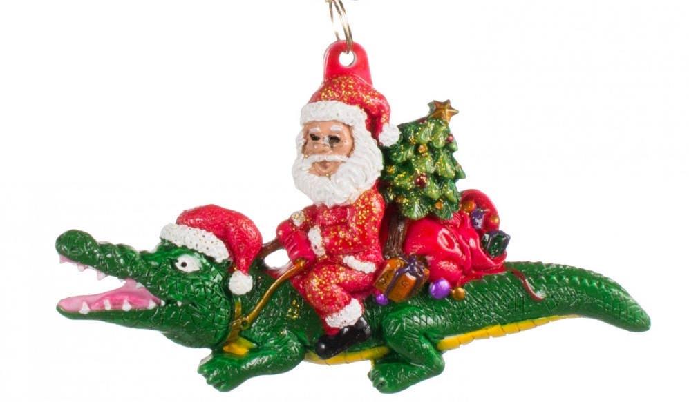 Alligator Crocodile Gator Bayou Santa Claus Christmas Tree Holiday Ornament Louisiana Cajun Creole Party FREE Gold Gift Pouch