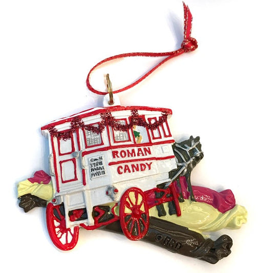 Roman Candy Wagon Hand painted cart horse Holiday Ornament New Orleans Audubon Zoo Taffy Candy Christmas with Free Sheer French Quarter