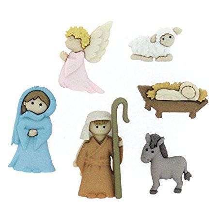 NATIVITY - Mary Joseph Baby Jesus Angel Crib Christmas Dress It Up Craft Buttons