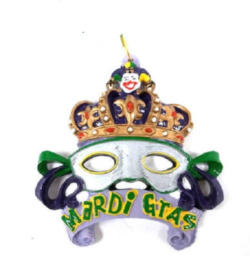 Crown  Mardi Gras Mask  New Orleans Christmas Holiday Hand Painted Tree ornament with free gold pouch