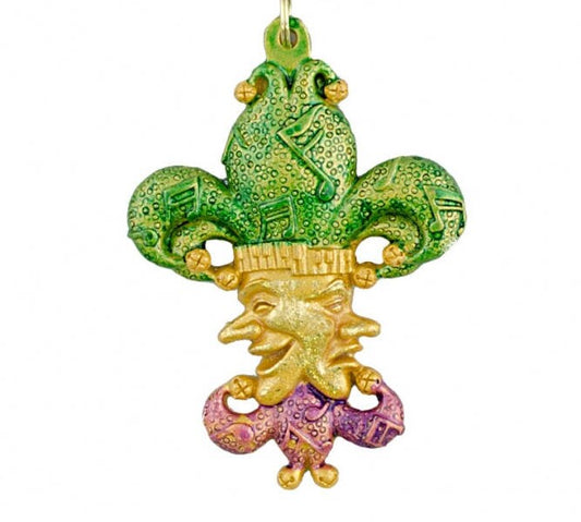 Two Faced Comedy Tragedy Jester Mardi Gras Fat Tuesday Fleur De Lis Christmas Ornament free gold pouch