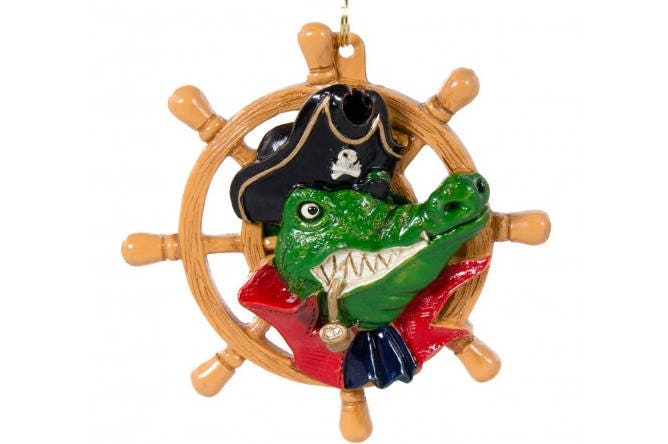 Alligator Pirate Wheel Christmas Holiday Mardi gras Cajun tree Ornament free gold pouch