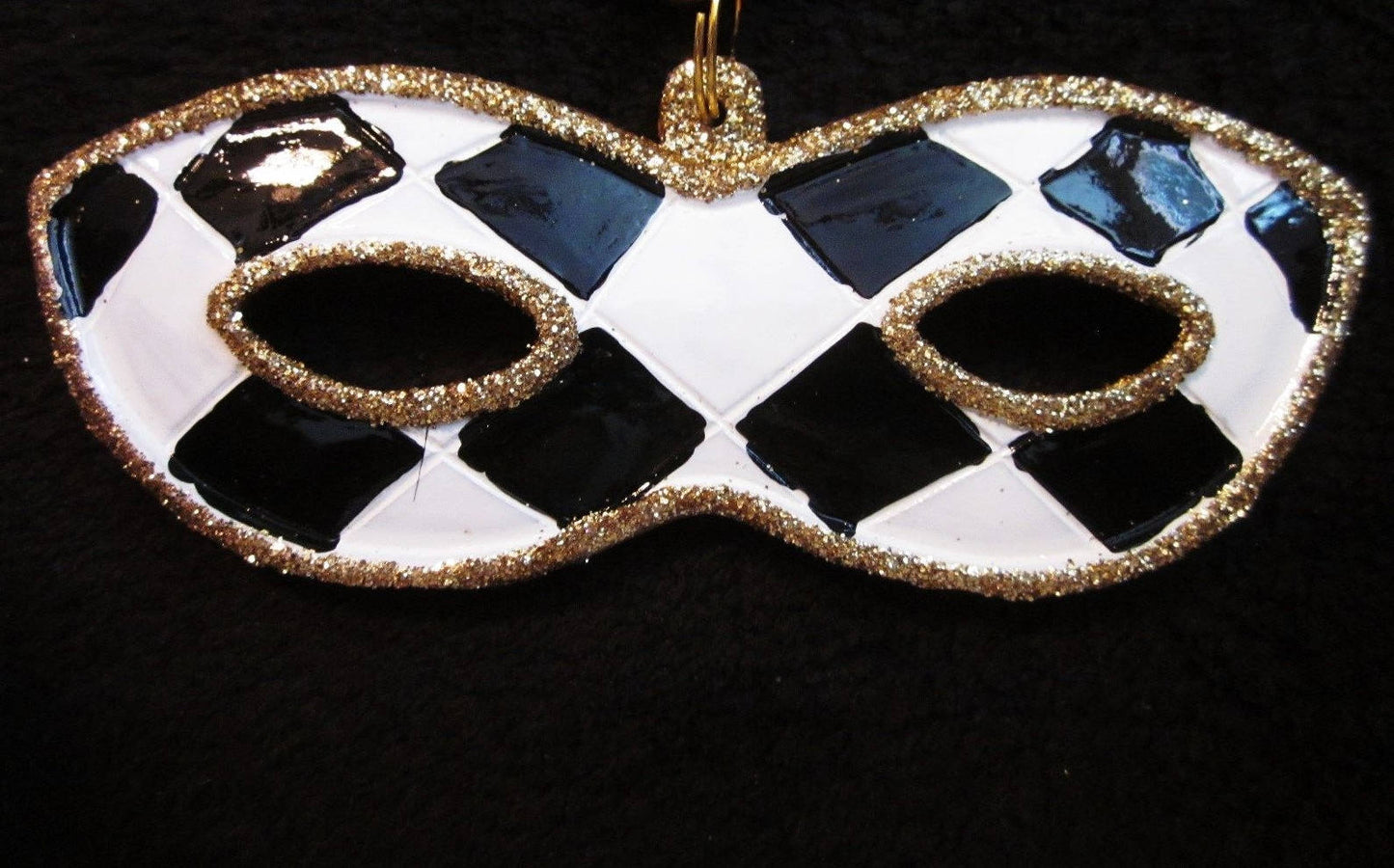 New Orleans Harlequin Mardi Gras Holiday Christmas Tree Ornament Black and White free Gold pouch