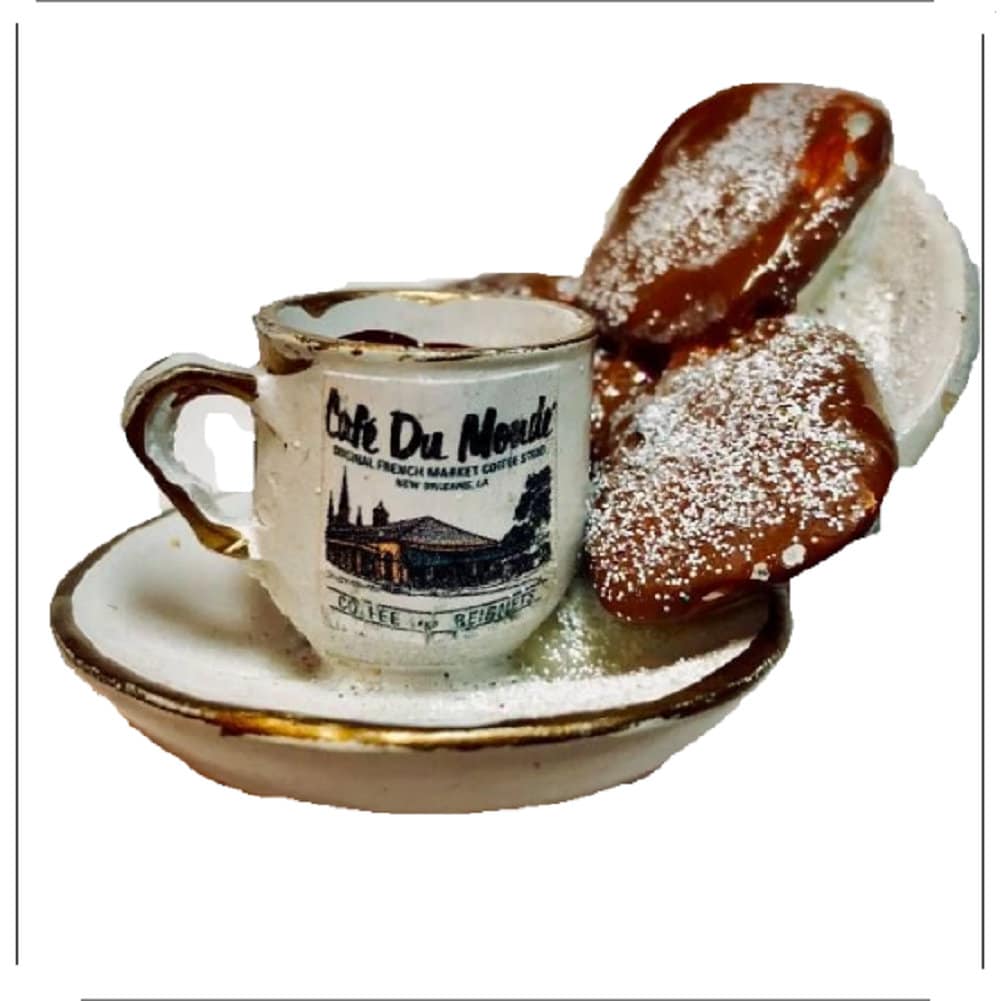 New Orleans CAFE DU MONDE Coffee an Beignets Christmas Mardi Gras Ornament with Free Drawstring Pouch/ Bag Mardi Gras Decorations decor