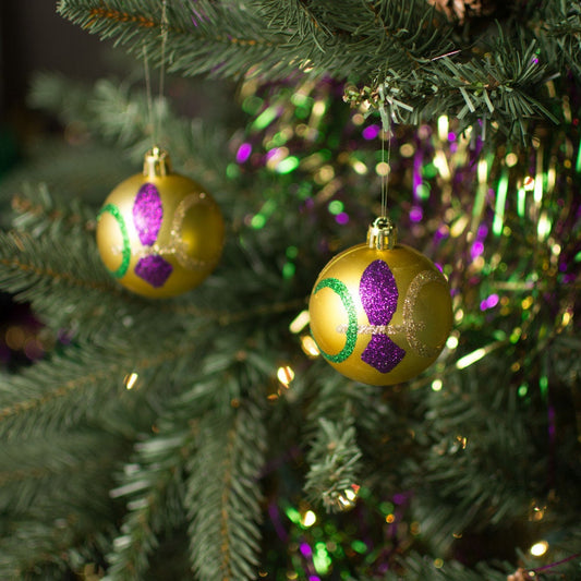 Mardi Gras Purple With Gold Fleur de Lis Ornaments: 3" (set of 2) New Orleans NOLA CAJUN