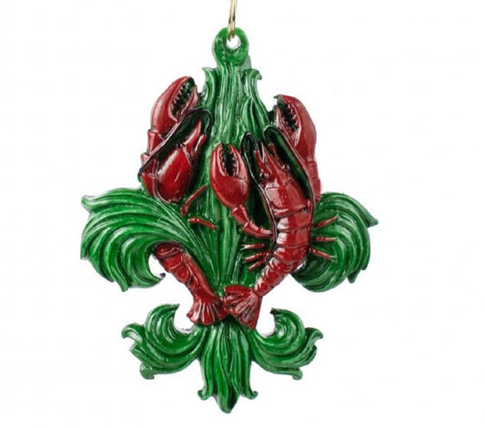 Fleur de Lis Crawfish/Lobster Green Grass Mardi Gras Christmas tree ornament New Orleans gold gift pouch