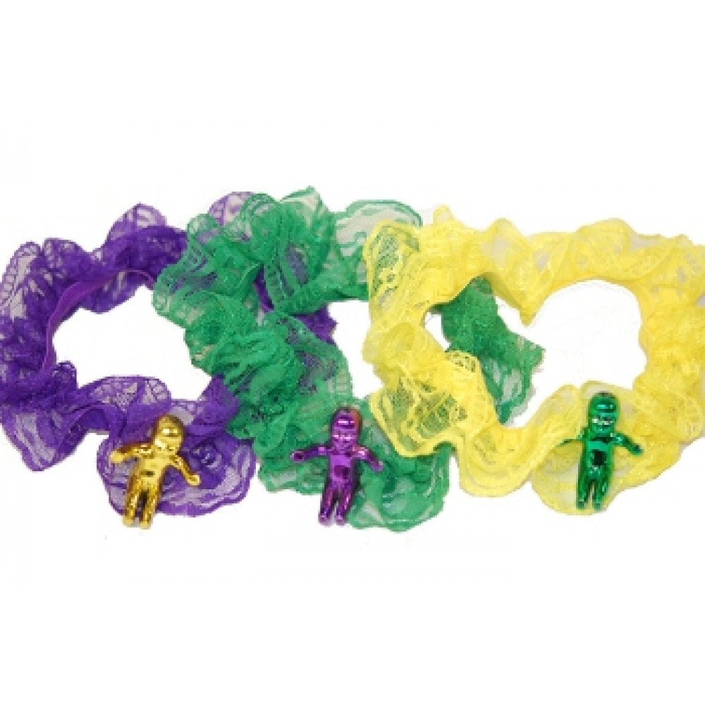 King Cake Baby Lace Garters Garter Belt (Set of 3) Purple, Green And Gold Mardi Gras New Orleans