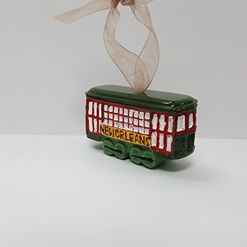 SET OF 2! New Orleans St. Charles Ave. Canal Street Car Trolley Car Christmas Mardi Gras Holiday Ornament with Free Drawstring Pouch/bag