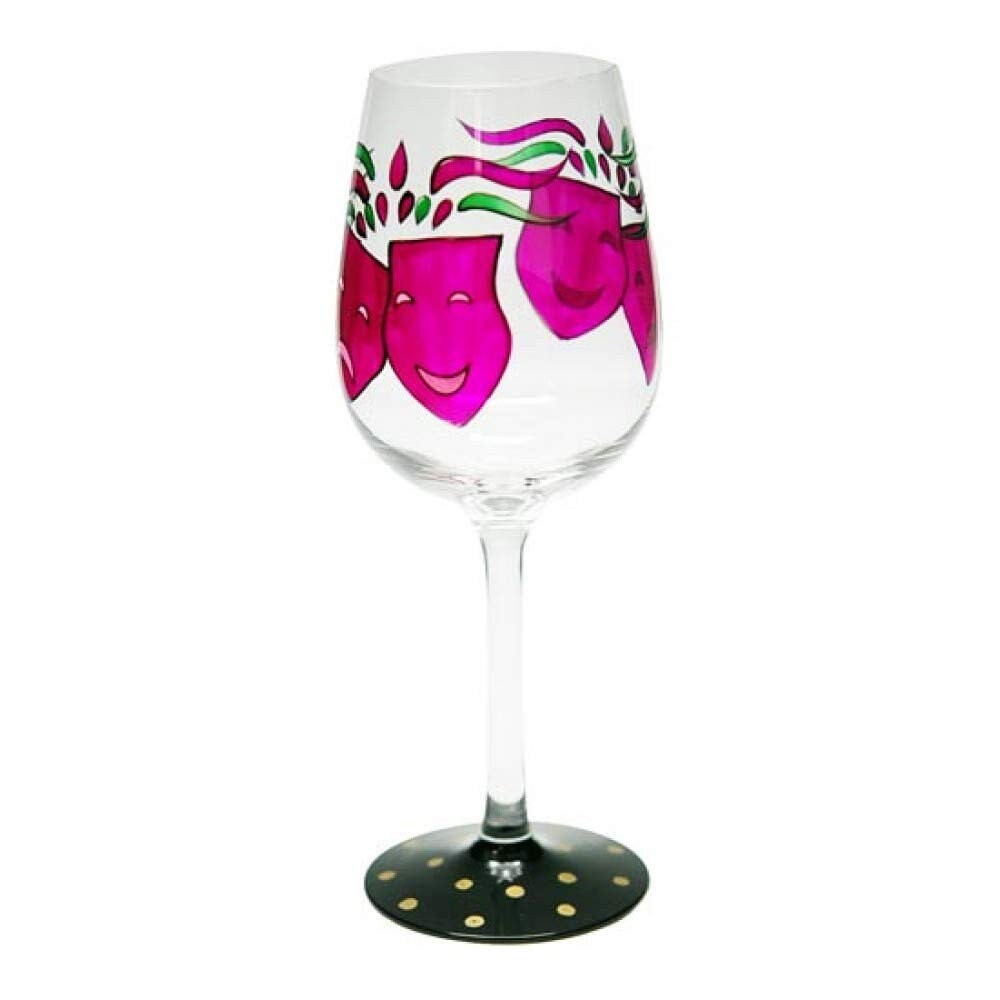 Comedy Tragedy Wine Glass Mardi Gras New Orleans Parade Hand Painted