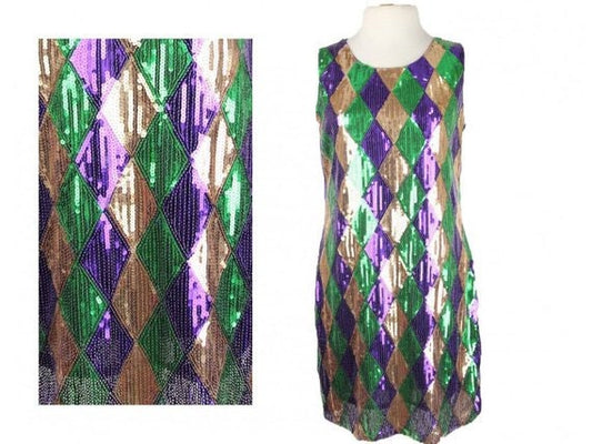 Mardi Gras Costume  MEDIUM Dress HARLEQUIN sequin diamond pattern dress sequins NOLA New Orleans, anywhere, parties, parades, festival