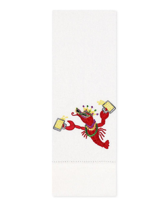 Crawfish Decorative Guest  Towel embroidered with a Mardi Gras Beer Drinking crawfish, decorative cotton Bathroom Restroom