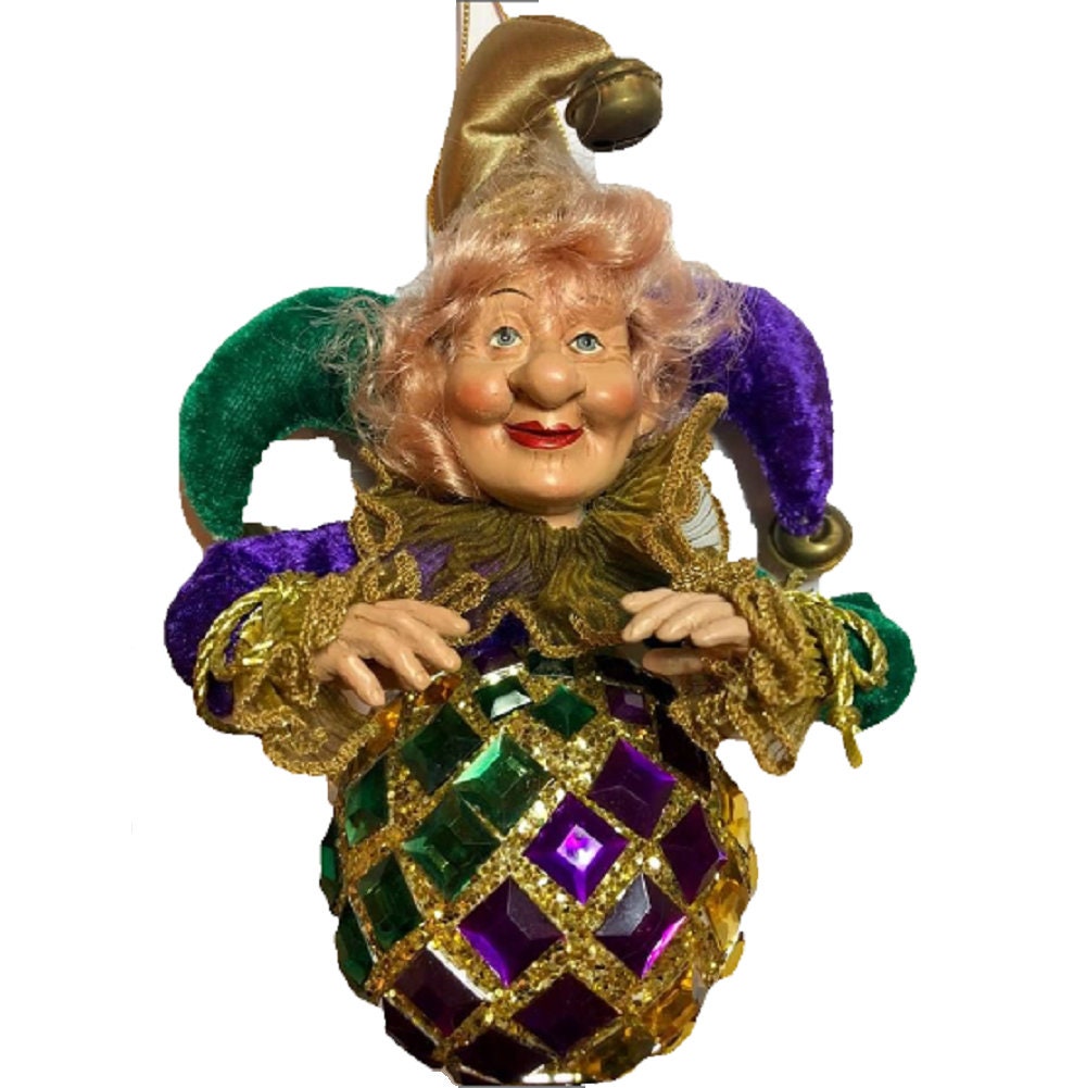 New Orleans Huge  Jester Huge Double Sided Glitter Christmas Ornament Mardi Gras Bourbon St New Orleans Bayou Decorations STYLE WILL VARY