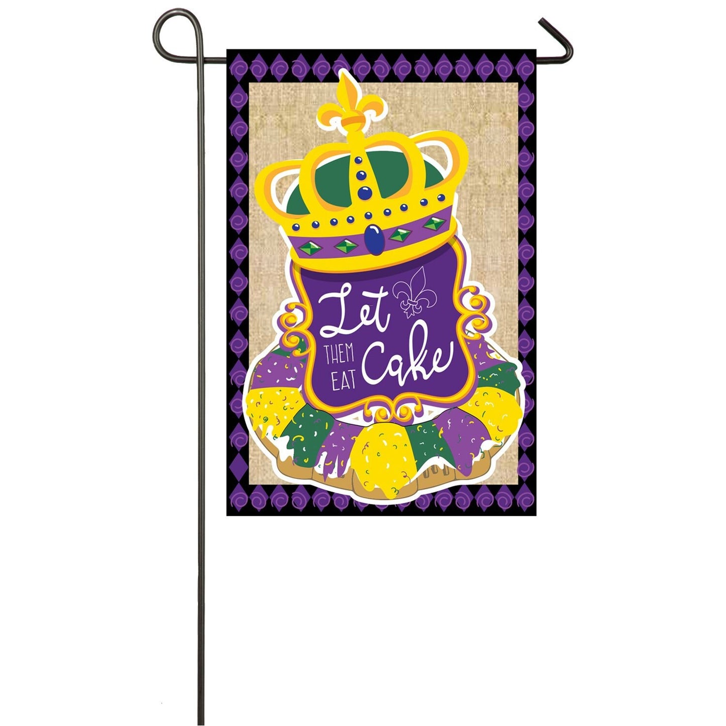 Mardi Gras New Orleans Flag King Cake Burlap Garden Flag, 12.5 x 18 inches