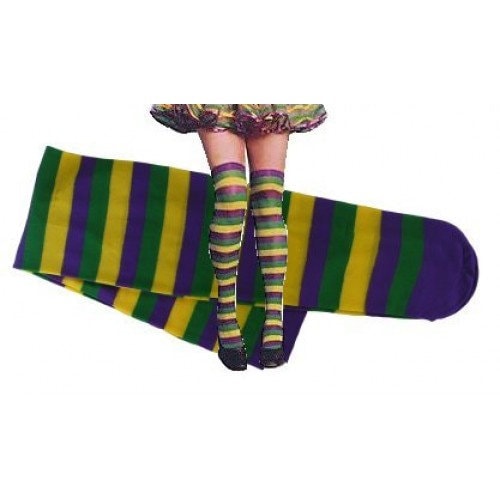 mardi gras striped socks, tights, leggings, stockings with girls skirt parade wear party bourbon st.