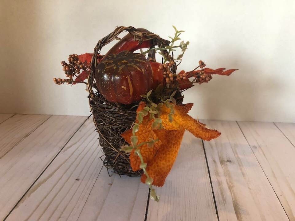 Autumn Harvest Gourds and Maple Leaf Cornucopia & Basket  Decoration (SET OF 2) Pumpkins, Gourds