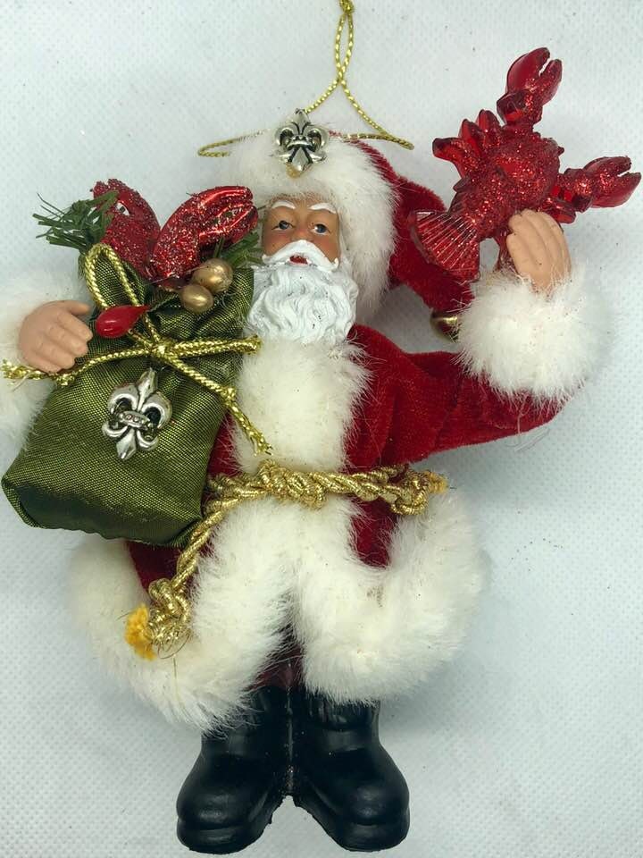 King FLEUR DE LIS Santa Claws Claus Crawfish Lobster Figurine New Orleans Crab Boil Crawfish Sack Christmas Tree Ornament Cajun Creole