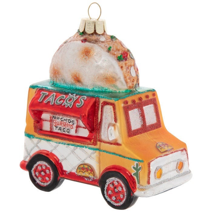 Glitter GLASS Taco Truck Ornament  Navidad Christmas Tree Holiday Ornament Cinco De Mayo Mexican Festival Mexico