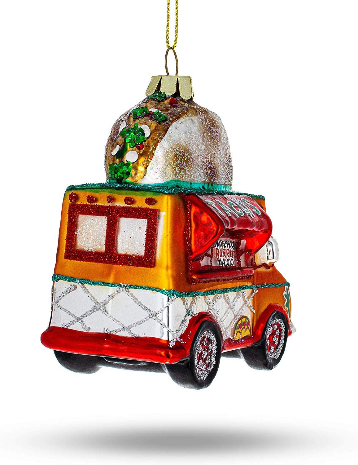 Glitter GLASS Taco Truck Ornament  Navidad Christmas Tree Holiday Ornament Cinco De Mayo Mexican Festival Mexico