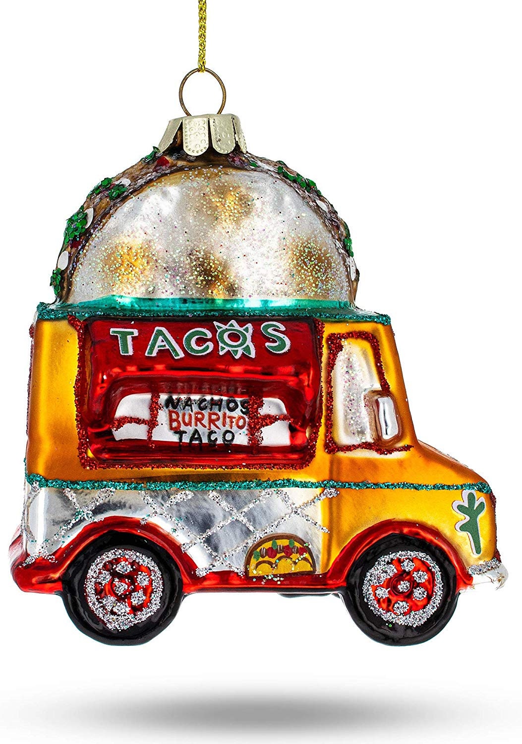 Glitter GLASS Taco Truck Ornament  Navidad Christmas Tree Holiday Ornament Cinco De Mayo Mexican Festival Mexico