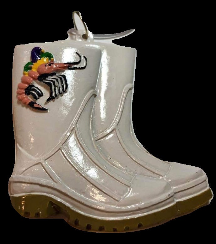 White Shrimp Boots boot Christmas Tree Ornament New Orleans Louisiana Cajun Creole Shrimp Boil Bag Jester Mardi Gras