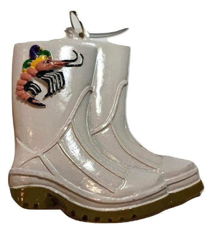 White Shrimp Boots boot Christmas Tree Ornament New Orleans Louisiana Cajun Creole Shrimp Boil Bag Jester Mardi Gras