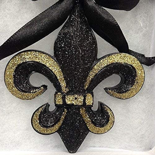 Fleur de Lis Glittery Black & Gold New Orleans SAINTS Christmas Holiday Ornament Mardi Gras Bourbon Street New Orleans DECOR Free Gift Bag