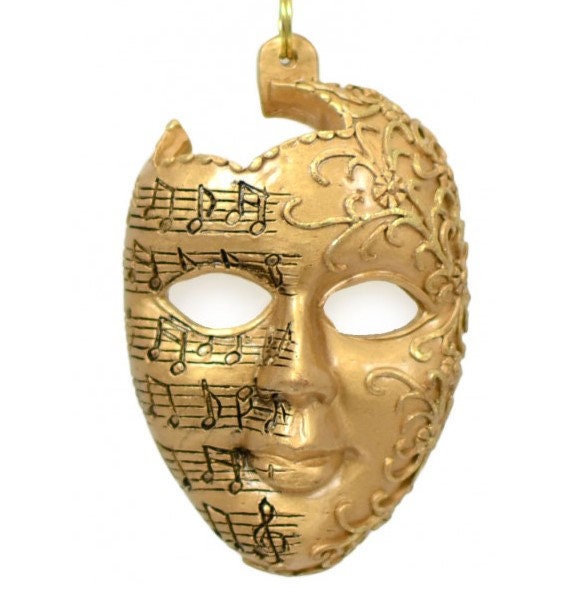 New Orleans Hand-painted Jazz Antique Gold musical notes raised swirling designs Mask Holiday Christmas Mardi Gras Ornament Bourbon Steet