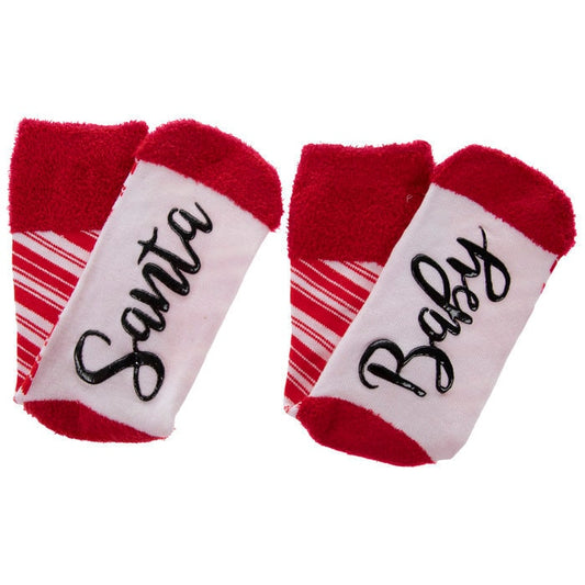 Santa Baby CHRISTMAS Holiday Red & White Socks Stocking Stuffers fuzzy women's