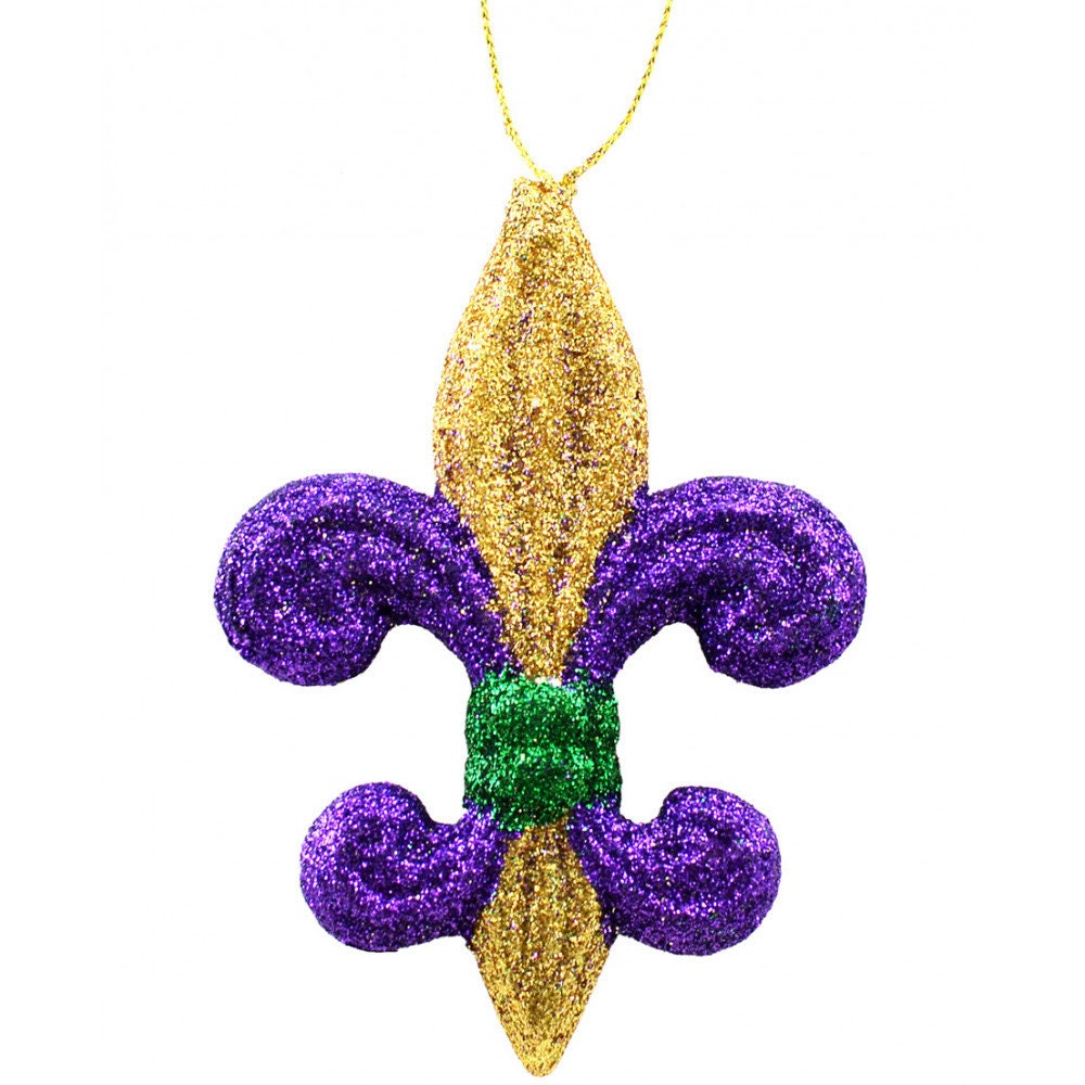 4" Purple Green Gold  Glitter Fleur de Lis  Mardi Gras Christmas Tree Holiday Ornament Decoration wreath