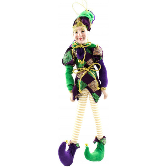 24" Mardi Gras Huge Harlequin Jester Doll Ornament New Orleans Bourbon St. Purple Green Gold Carvial