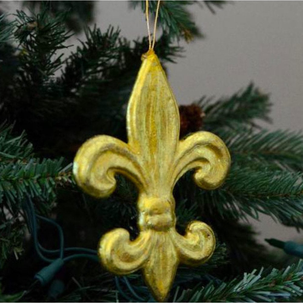 6" Gold Leaf Fleur De Lis Ornament New Orleans Saints Christmas Mardi Gras Holiday Tree