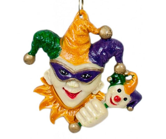 Hand Crafted Happy Jester & Doll on a stick Christmas Mardi Gras Tree Ornament New Orleans Bourbon Street Parade