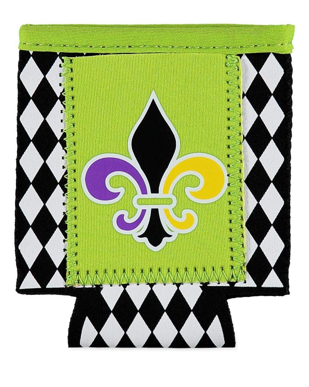 Mardi Gras Fleur-de-lis Cooler Harlequin Design Beer Can Holder Parade Purple Green Gold Party Cup neoprene