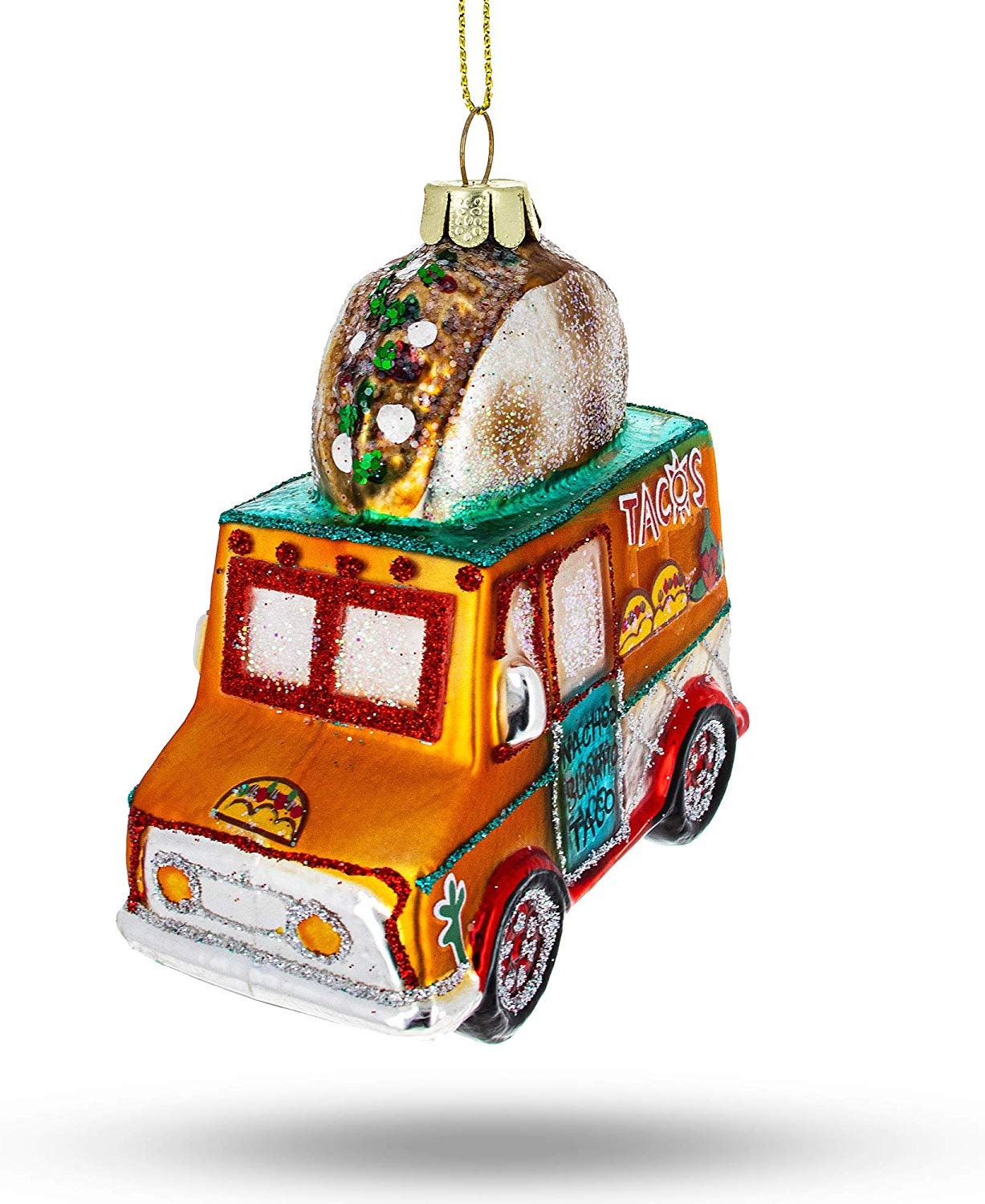 Glitter GLASS Taco Truck Ornament  Navidad Christmas Tree Holiday Ornament Cinco De Mayo Mexican Festival Mexico