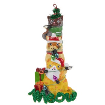 Tree Of Cats Ornament Stacked Kitten meow Christmas Tree Glitter Ornament free gift bag Holiday Decoration