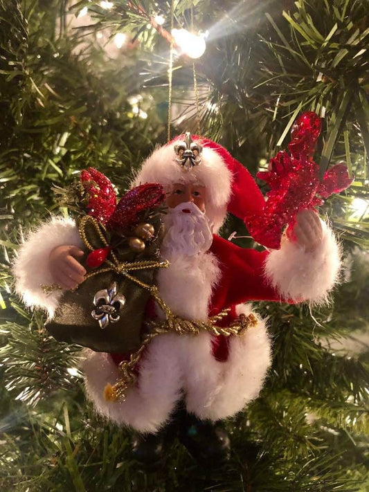 King FLEUR DE LIS Santa Claws Claus Crawfish Lobster Figurine New Orleans Crab Boil Crawfish Sack Christmas Tree Ornament Cajun Creole