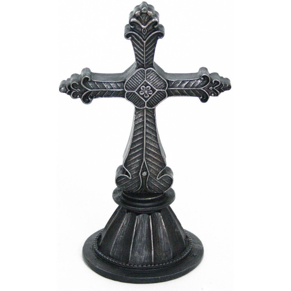 Elegant antique black polyresin celtic cross paperweight Fleur De lis Mardi Gras Christmas Christ