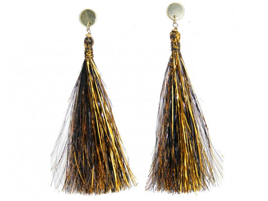 Black Gold Tinsel Tassel Post Earrings Mardi Gras Saints New Orleans Parade Masquerade ball