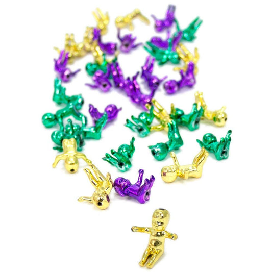 King Cake Babies in purple green and gold metallic finish. 3 dozen small King Cake Babies