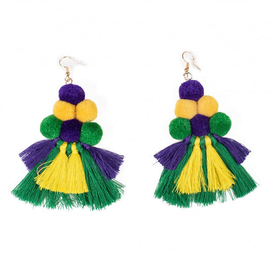 mardi Gras Tassel & Pom Pom Earrings