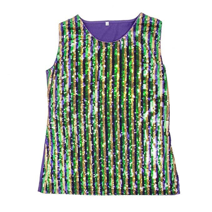 Mardi Gras Sequin Stripe top Parade Carnival Ball New Orleans shirt blouse Bourbon St. Party