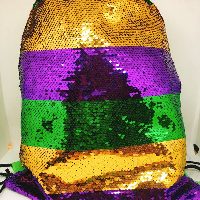 Mardi Gras Sequined Drawstring Back Pack Parade purse