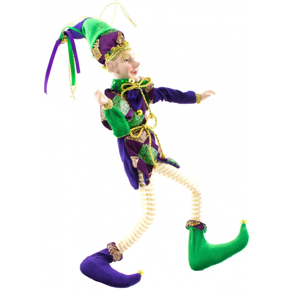 24" Mardi Gras Huge Harlequin Jester Doll Ornament New Orleans Bourbon St. Purple Green Gold Carvial