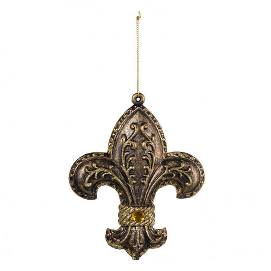 6" Fleur De Lis Glitter Vintage black wash Gold Ornament New Orleans Saints Mardi Gras Holiday Christmas Tree