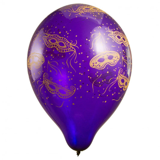 11" Mardi Gras Mask Latex Balloons Set of 6 Bourbon Street Purple Parade  masquerade Ball