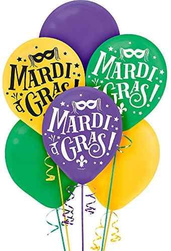 Gold, Green & Purple Mardi Gras Balloons 12 Inches SET OF 6