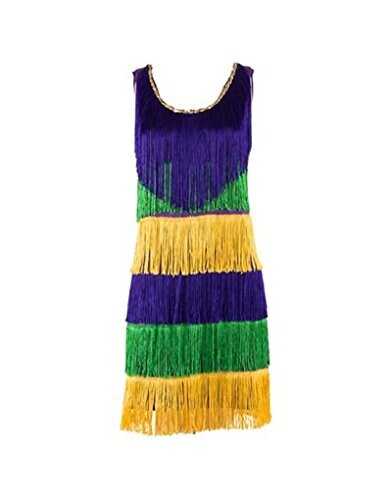 Mardi Gras Fringe Party Dress: Large Sexy Masquerade Costume Purple Green Gold Carnival Ball