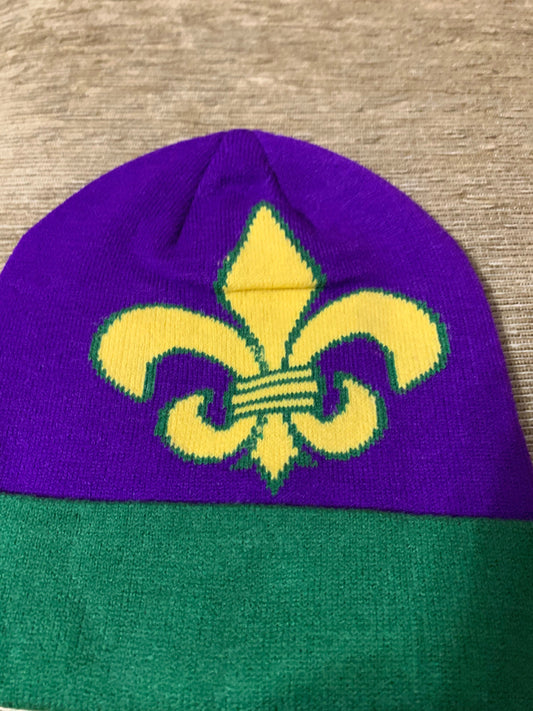 Mardi Gras fleur De Lis Beanie parade Carnival Purple Green Gold