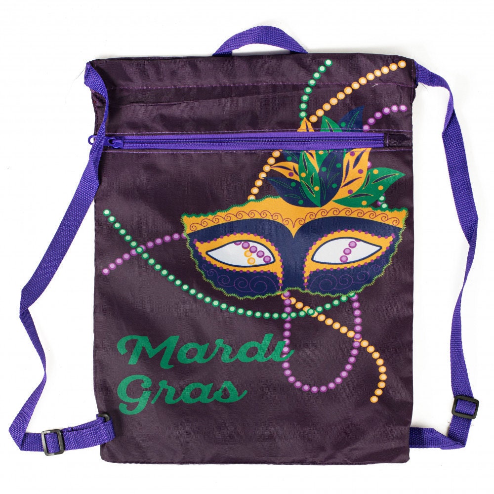 Mardi Gras 15" Bead Drawstring Backpack Parade Bag purse