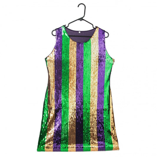 Mardi Gras Sequin Stripe Dress Medium Parade Masquerade Ball